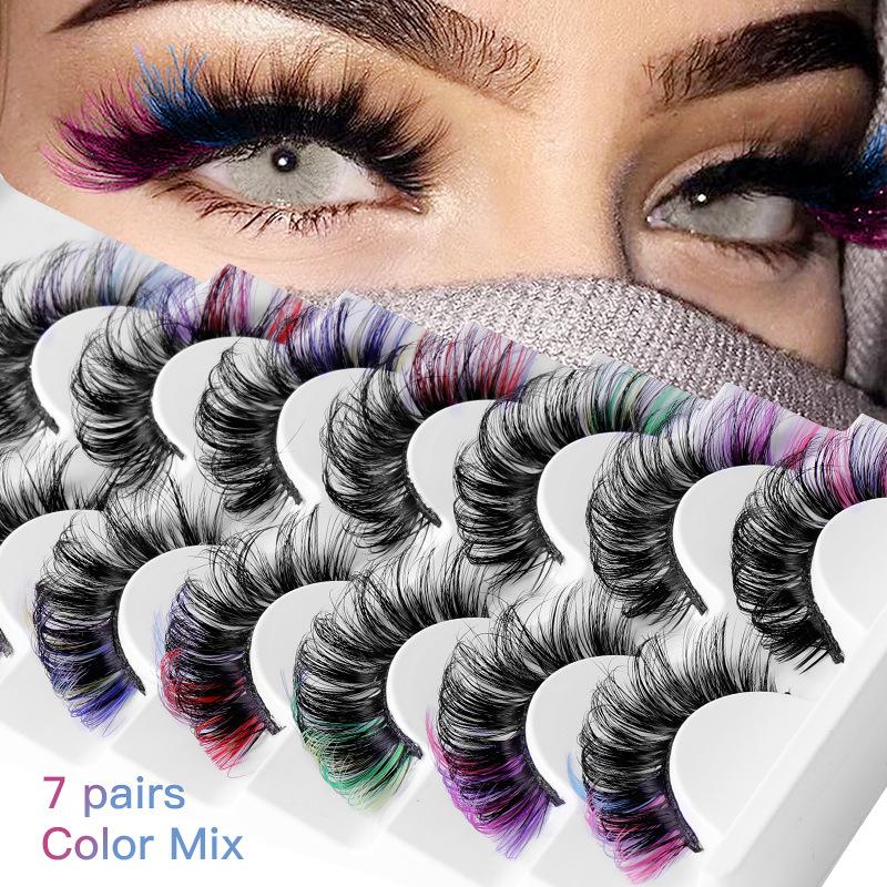 Eyelash Extension Volume - ขนตาปลอมสีสันสดใส 7 คู่ 3 มิติ ขนมิ้งค์สี