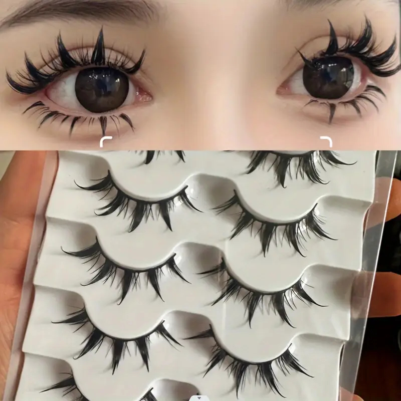 Eyelash Extension Anime Style - ขนตาปลอมสไตล์อนิเมะ 5 คู่, ขนตาปลอมสไตล์การ์ตูนแบบดราม่าสไตล์ปีศาจ D-Curve, ใช้ซ้ำได้
